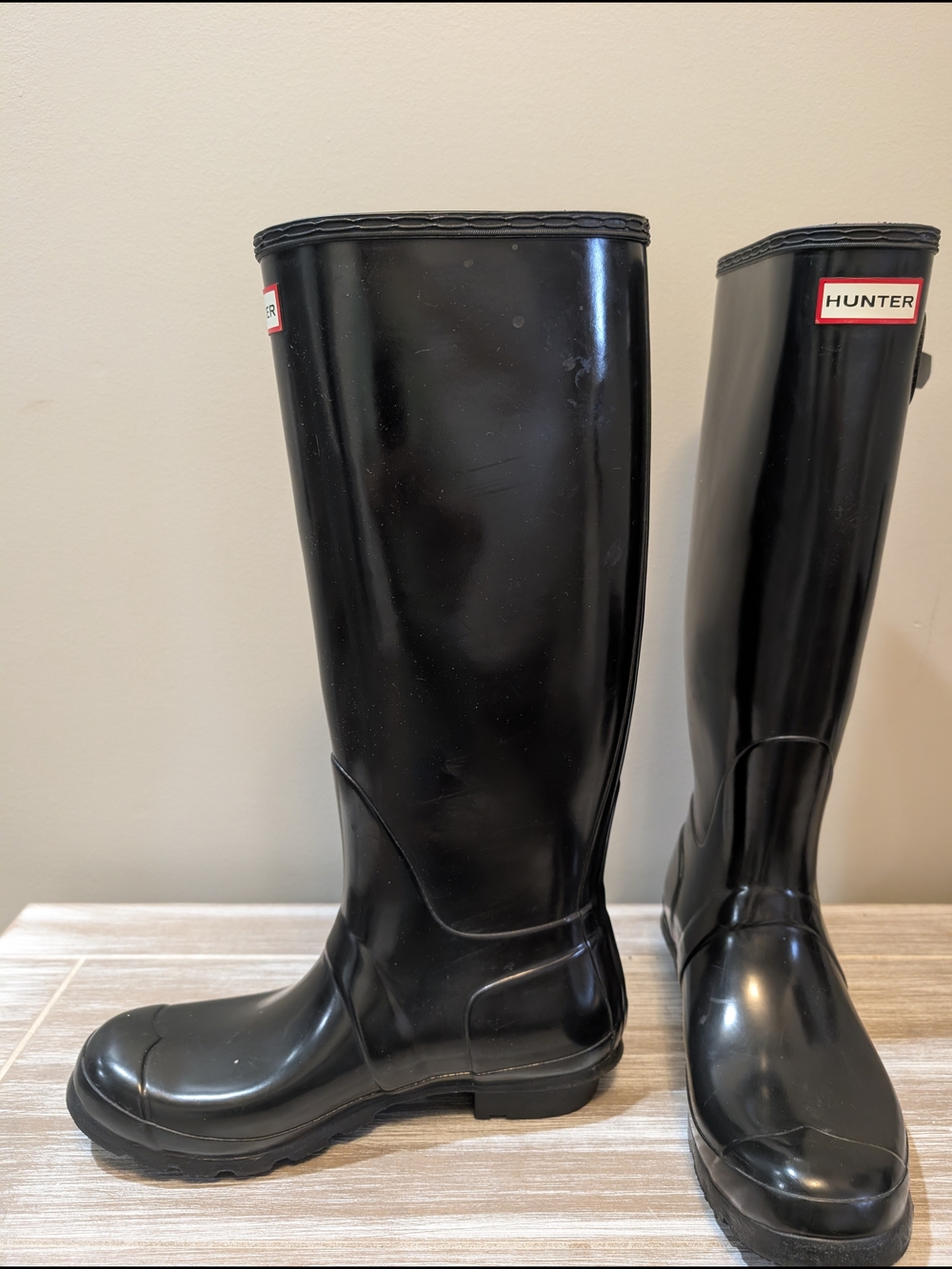 Hunter Original Tall Gloss Rain Boots Black Waterproof Rubber Size 10 Preppy - Picture 9 of 13